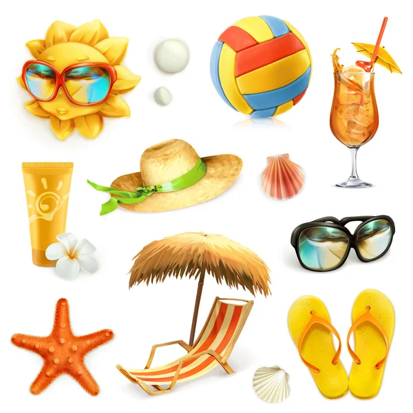 Summer beach, set of vector icons