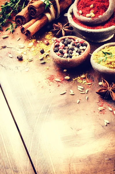 Colorful mix of various spices and herbs