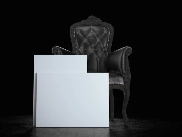 Luxury armchair and two white posters. 3d rendering