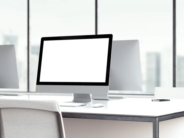Workspace with blank monitor screen. 3d rendering
