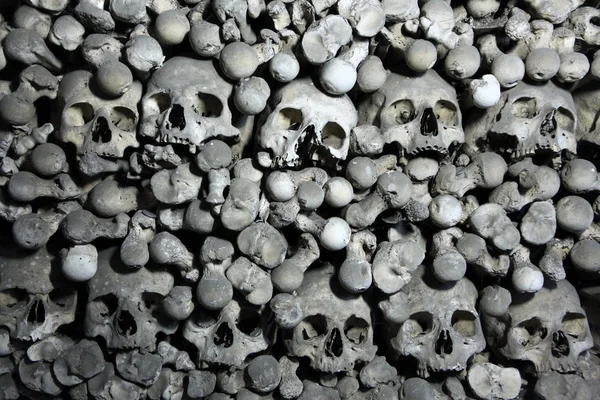 Human bones and skulls in Sedlec Ossuary near Kutna Hora.
