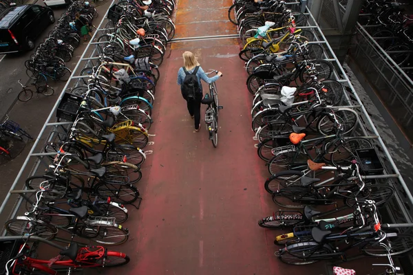 Bicycle parking station in Amsterdam, Netherlands