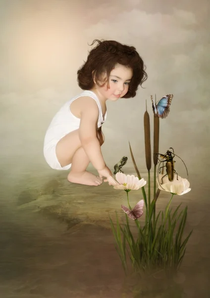 Little girl and butterflies