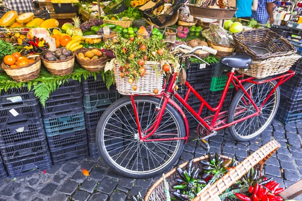 Fruit market with old bike