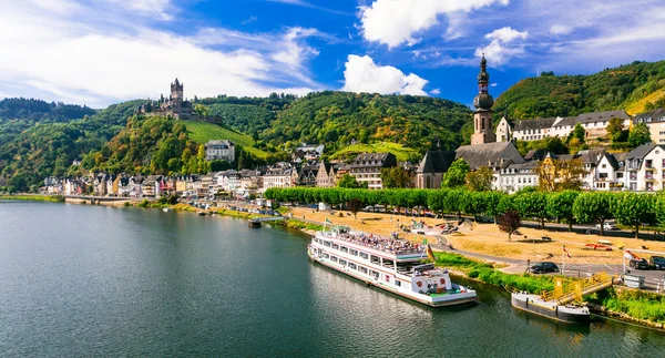 Romantic river cruises over Rhein - medieval Cochem town. Germany.