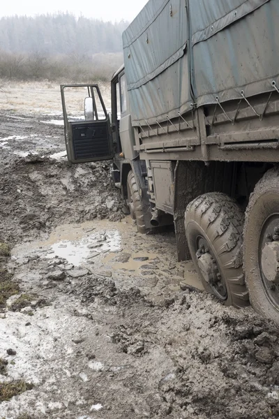 Truck got stuck on the muddy road