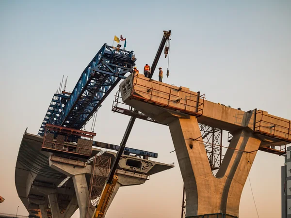 Express way construction site with unidentified worker