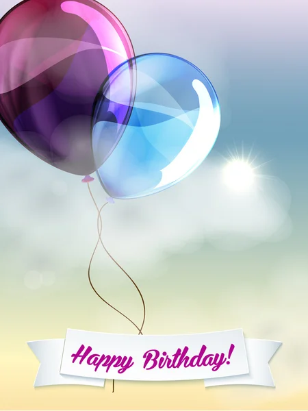 Happy birthday balloons greeting card blue violet illustration