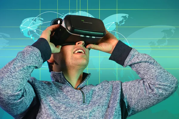 Young Man Using Virtual Reality Glassess