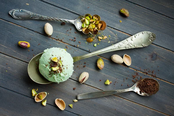 Scoop of homemade pistachio ice cream