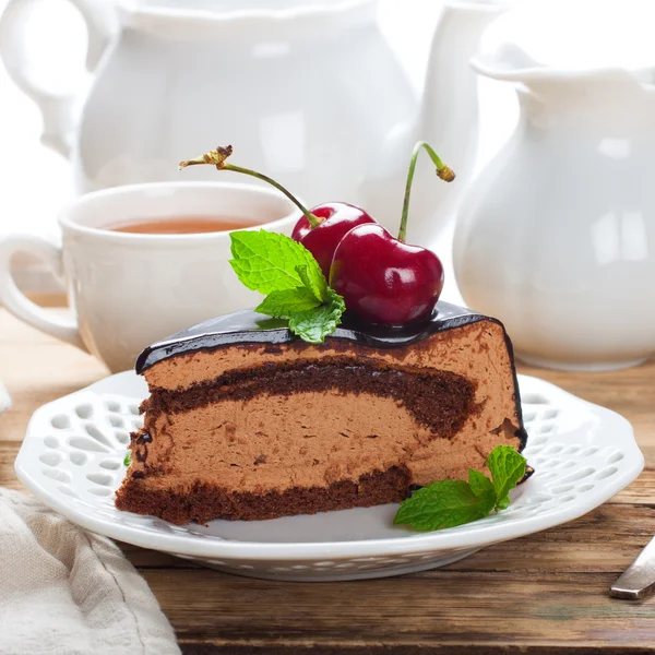 Slice of delicious chocolate mousse cake