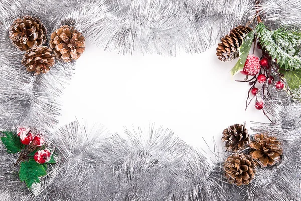 Tinsel frame background pine cone bow