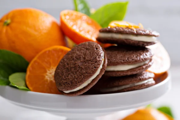 Chocolate orange cookies with cream filling