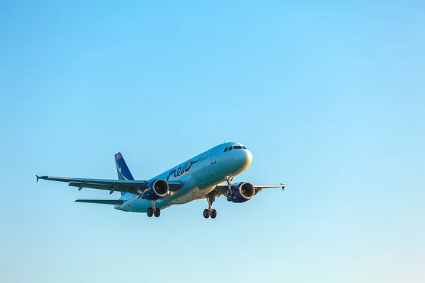 CORFU AIRPORT, GREECE - JULY 9, 2011: Airbus A320 of Hello AG at