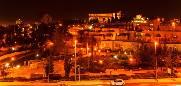 Night View of Jerusalem Streets with King David Hotel Building,