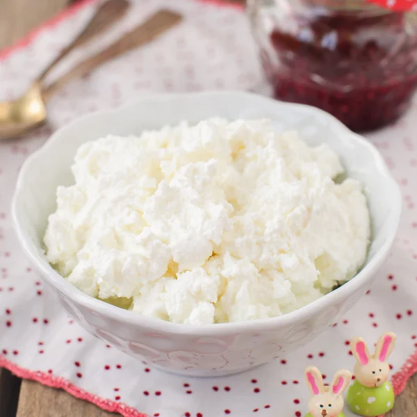 Cottage Cheese (Quark, Cream Cheese, Curd) in a White Bowl