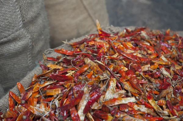 Dried red chillies at the market