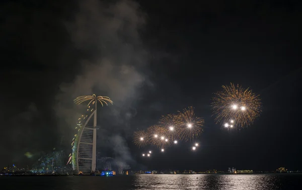 DUBAI, UAE - DECEMBER 1: UAE National Day-2014 celebration with fireworks in Burj Al Arab on December 1,2014 in Dubai, UAE