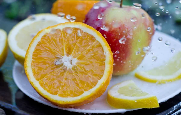 Fruit in water drops