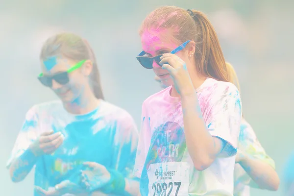 Runners at the last blue station at Color Run Tropicolor world t
