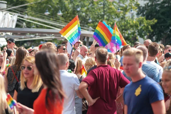 Pride parade in Stockholm and the parade going thru Stureplan