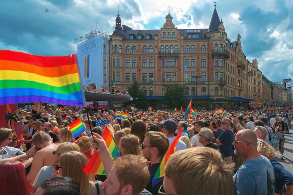 Pride parade in Stockholm and the parade going thru Stureplan