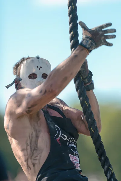 Scary man with Jason mask at the Rope climb at the Tough Viking