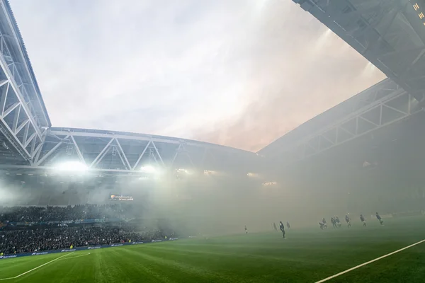 Tele2 arena in halftime when the fans used bengal fires in the g
