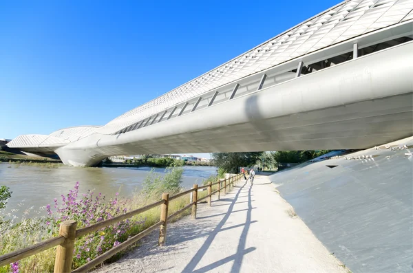 Bridge Pavilion in Zaragoza on 16, May 2013. It is an innovative 280-metre-long covered bridge, was built in 2008 for the international EXPO
