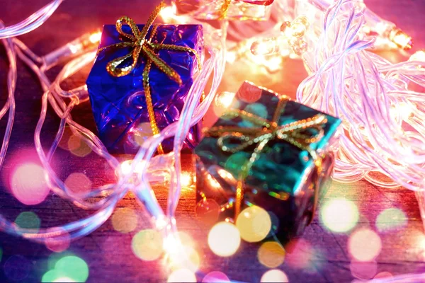 Set of Christmas gift boxes (selective focus)