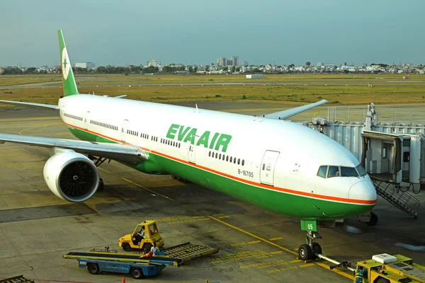 HO CHI MINH, VIETNAM - April 11, 2015. Civil aircrafts (EVA Air) parking at Tan Son Nhat International airport in Saigon (Ho Chi Minh city), Vietnam. It is the international airport in southern Vietnam.