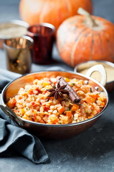 Lentils with vegetables and pumpkin
