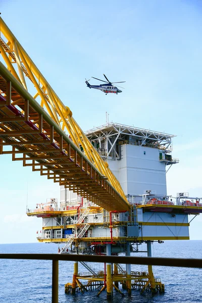 Offshore construction platform for production oil and gas, Oil and gas industry and hard work,Production platform and operation process by manual and auto function, oil and rig industry and operation.