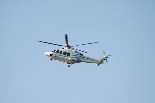 Helicopter parking landing on offshore platform. Helicopter transfer crews or passenger to work in offshore oil and gas industry.