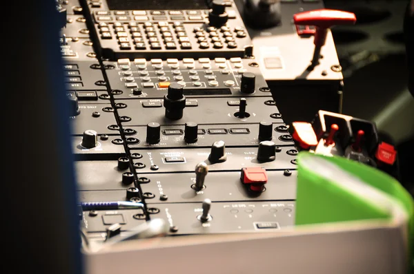 The pilots control panel inside a passenger airplane, Control panel of airplane.