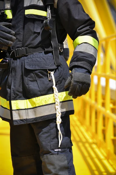 Fire fighter on oil and gas industry, successful firefighter at work
