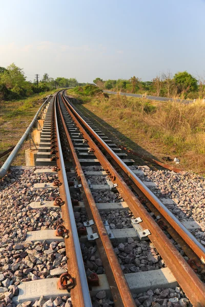 Railway line passing through the green plants. Journey way by train.