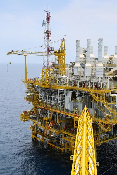 Offshore oil and gas production and exploration business. Production oil and gas plant and main construction platform in the sea. Energy business.