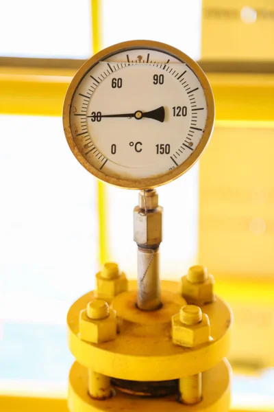Pressure gauge in oil and gas production process for monitor condition, The gauge for measure in industry job, Industry background and close up gauge