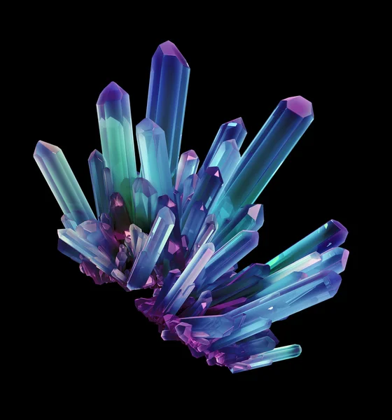 Blue purple crystals, geological shapes, 3d object isolated on b