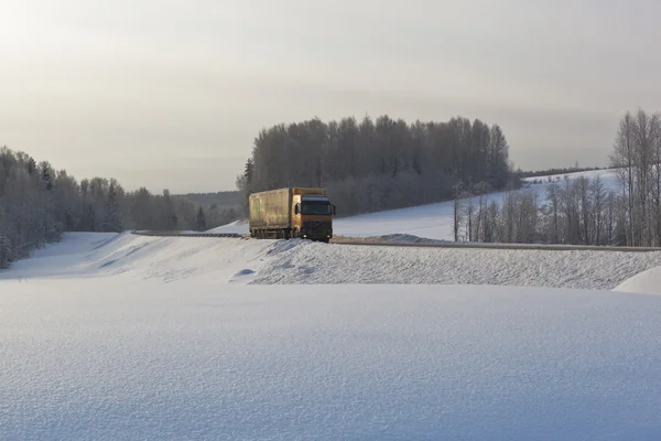 Landscape with a truck on a winter road