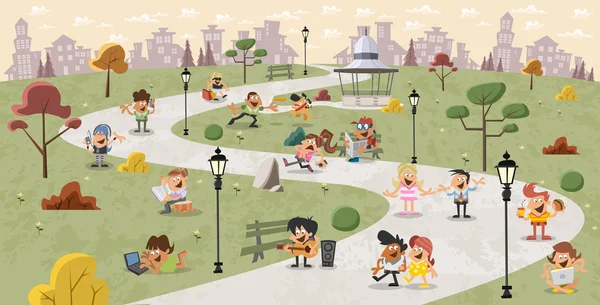Cartoon people in the park