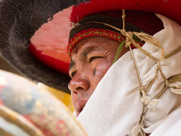 Korzok, INDIA - JUL 23: A monk performs a religious black hat ma