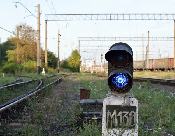 Traffic light controller with blue light near the rails