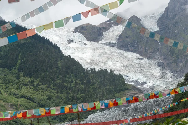 DEQIN, CHINA - Aug 5 2014: Prayer flags at Minyong Glacier. a famous landscape in Deqin, Yunnan, China.