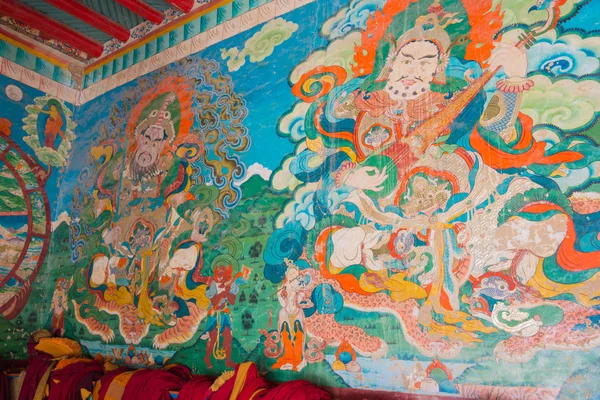 LUHUO, CHINA - SEP 18 2014: Wall painting at Shouling Temple. a famous Lamasery in Luhuo, Sichuan, China.