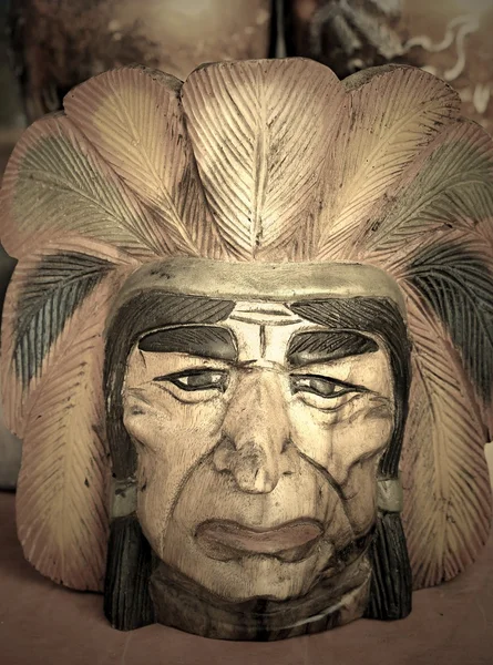 Native american indian chief wood carving.