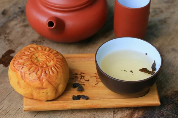 Festival moon cake and hot tea - Chinese cake