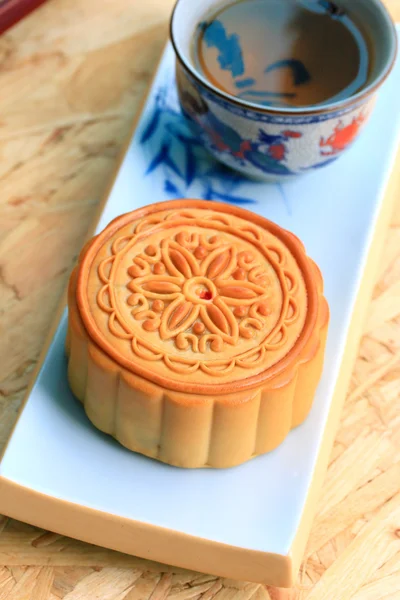 Festival moon cake and hot tea - Chinese cake