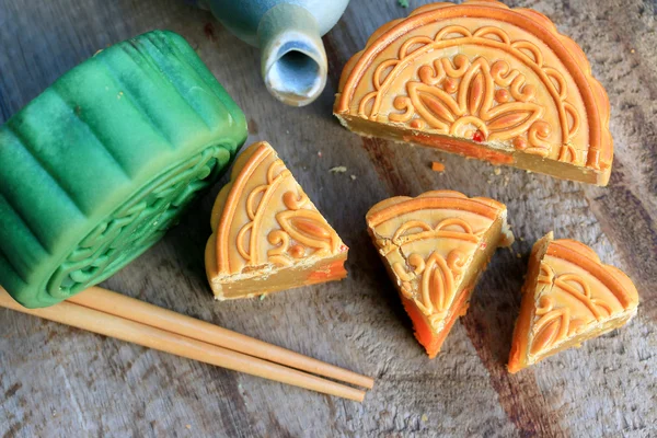 Festival moon cake and hot tea - Chinese cake